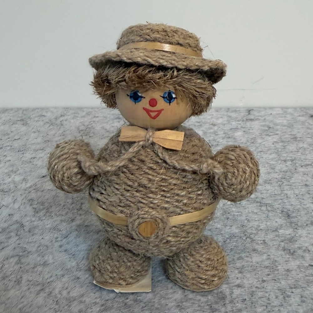 Vintage‎ USSR Folk Art Handmade Jute Twine Doll Wooden Head
